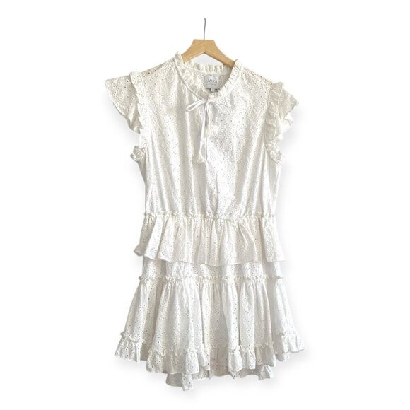 MISA LOS ANGELES Iliana Tiered Eyelet Mini Dress , Size L, White, New with tag - Picture 4 of 16
